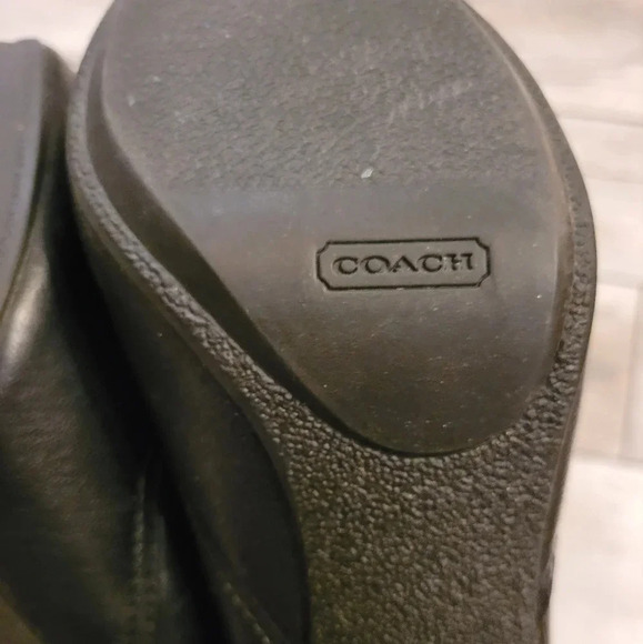 COACH Aliza black waxy leather ankle high heel pull-on classic booties Women's 8 - Picture 14 of 14